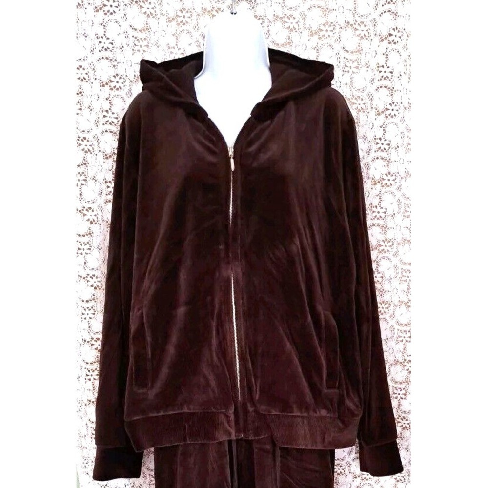 Jones New York Sport Track Jacket Womens 3X Brown‎ Velour Hooded Athleisure